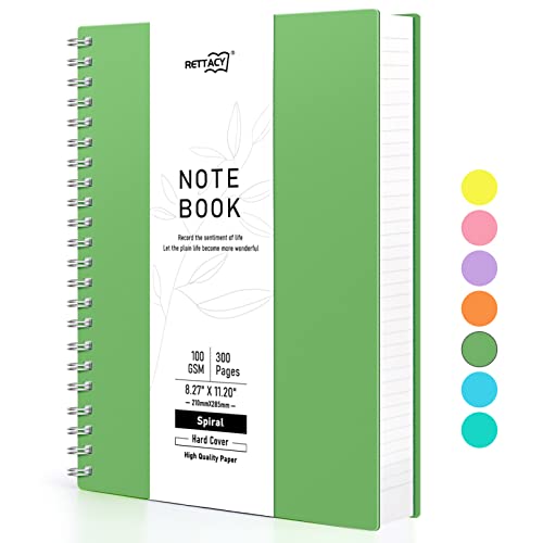 RETTACY A4 Notizblock, Notizbuch, Spiralgebundene Notizbücher, 300 Blatt/150 Seiten Zum Schreiben, 100 G/m² College-liniertes Papier, PVC-Hardcover, 21,5 x 27,9cm – Grün von RETTACY