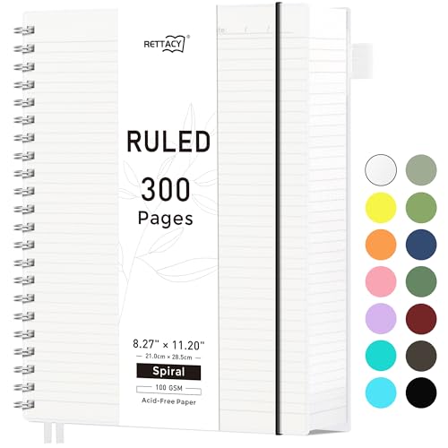 RETTACY A4 Notizblock, Notizbuch, Spiralgebundene Notizbücher, 300 Blatt/150 Seiten Zum Schreiben, 100 G/m² College-liniertes Papier, PVC-Hardcover, 21,5 x 27,9cm – Transparent RETTACY A4 Notizblock, Notizbuch, Spiralgebundene Notizbücher, 300 Blatt/150 Seiten Zum Schreiben, 100 G/m² College-liniertes Papier, PVC-Hardcover, 21,5 x 27,9cm – Transparent von RETTACY