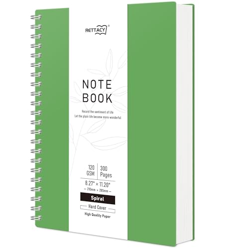 RETTACY A4 Spiral Blanko Notizbuch, Drahtgebundenes Skizzenbuch 300 Seiten/150 Blätter zum Zeichnen, 120gsm, Kunststoff PVC Hardcover, zum Schreiben Frauen Männer Schule, 21.5 x 27.9cm - Grün RETTACY A4 Spiral Blanko Notizbuch, Drahtgebundenes Skizzenbuch 300 Seiten/150 Blätter zum Zeichnen, 120gsm, Kunststoff PVC Hardcover, zum Schreiben Frauen Männer Schule, 21.5 x 27.9cm - Grün von RETTACY