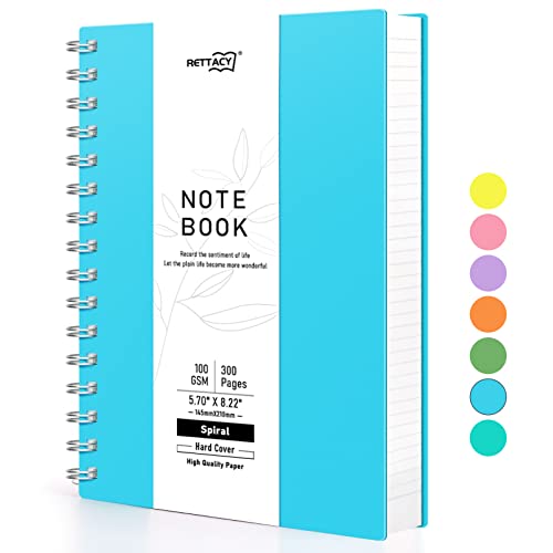 RETTACY A5 Notizblock, Notizbuch, Spiralgebundene Notizbücher, 300 Blatt/150 Seiten Zum Schreiben, 100 G/m² College-liniertes Papier, PVC-Hardcover, 14,5 X 21 Cm – Blau von RETTACY