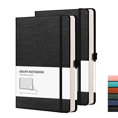 RETTACY A5-Notizbücher, kariert, 2 Stück, Leder-Tagebuch, gebunden, mit 2 Haftnotizen-Trennblättern, 384 Seiten, 100 g/m² dickes Papier, Stifthalter, Innentasche, 14,5 x 21 cm RETTACY A5-Notizbücher, kariert, 2 Stück, Leder-Tagebuch, gebunden, mit 2 Haftnotizen-Trennblättern, 384 Seiten, 100 g/m² dickes Papier, Stifthalter, Innentasche, 14,5 x 21 cm von RETTACY