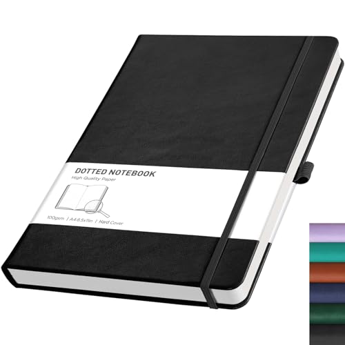 RETTACY Gepunktetes A4-Notizbuch, Tagebuch, 192 Seiten, Notizbuch für Bullet, Hardcover, Leder, Notizblock mit Stiftschlaufe, für Damen, Herren, Arbeit, Büro, Schule (21,5 x 27,9 cm), Schwarz von RETTACY