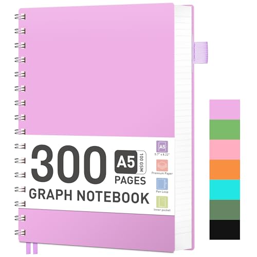 RETTACY Notizblock A5 Kariert, Spiralblock Notizbuch 100gsm mit 300 Seiten/150 Blatt zum Zeichnen, Kunststoff PVC Hardcover, zum Tagebuch, College,Konferenz, Reise, 14,5 X 21 cm -Lila RETTACY Notizblock A5 Kariert, Spiralblock Notizbuch 100gsm mit 300 Seiten/150 Blatt zum Zeichnen, Kunststoff PVC Hardcover, zum Tagebuch, College,Konferenz, Reise, 14,5 X 21 cm -Lila von RETTACY