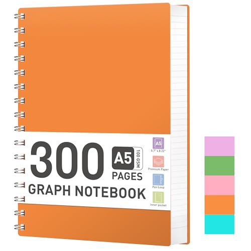 RETTACY Notizblock A5 Kariert, Spiralblock Notizbuch 100gsm mit 300 Seiten/150 Blatt zum Zeichnen, Kunststoff PVC Hardcover, zum Tagebuch, College,Konferenz, Reise, 14,5 X 21 cm -Orange RETTACY Notizblock A5 Kariert, Spiralblock Notizbuch 100gsm mit 300 Seiten/150 Blatt zum Zeichnen, Kunststoff PVC Hardcover, zum Tagebuch, College,Konferenz, Reise, 14,5 X 21 cm -Orange von RETTACY