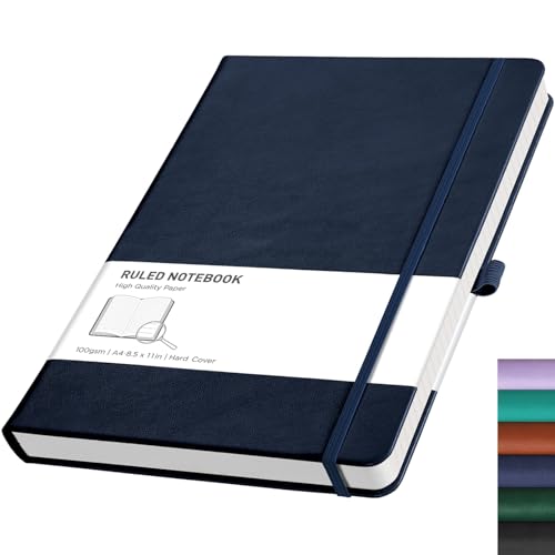 RETTACY Notizbuch, A4, liniert, 192 Seiten, Notizbuch zum Schreiben, Hardcover, Leder-Notizblock mit Stiftschlaufe, für Damen und Herren, Arbeit, Büro, Schule (21,5 x 27,9 cm), Blau von RETTACY