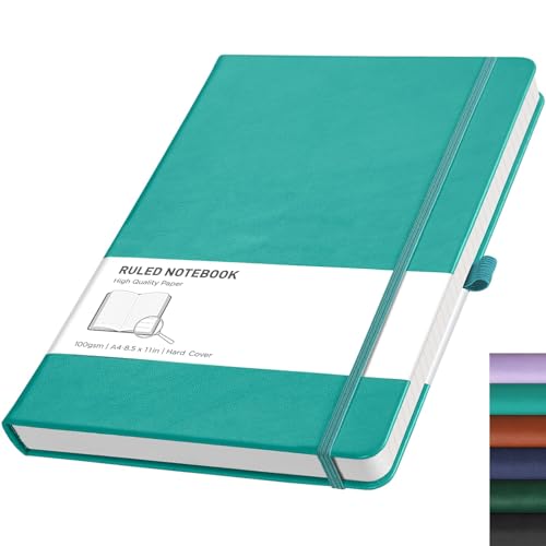 RETTACY Notizbuch, A4, liniert, 192 Seiten, Notizbuch zum Schreiben, Hardcover, Leder-Notizblock mit Stiftschlaufe, für Damen und Herren, Arbeit, Büro, Schule (21,5 x 27,9 cm), Cyan von RETTACY
