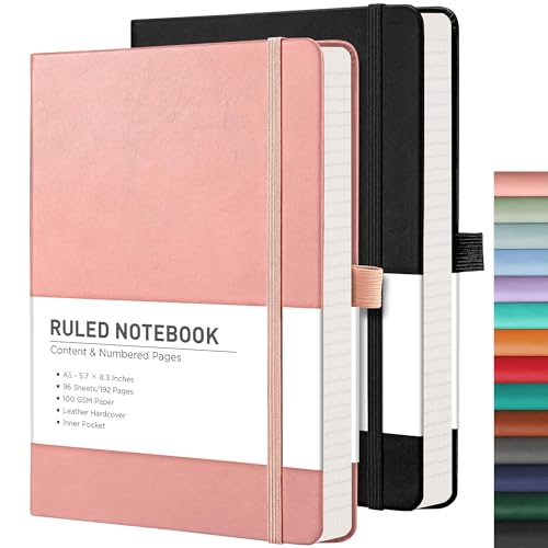 RETTACY Notizbuch, A5, liniert, Hardcover, 2 Stück, dickes Tagebuch mit 376 nummeriertem Papier, 2 Haftnotizen, Trennblätter, 100 g/m² Papier, 8 perforierte Blätter, Stiftschlaufe, Innentasche, 14,5 x RETTACY Notizbuch, A5, liniert, Hardcover, 2 Stück, dickes Tagebuch mit 376 nummeriertem Papier, 2 Haftnotizen, Trennblätter, 100 g/m² Papier, 8 perforierte Blätter, Stiftschlaufe, Innentasche, 14,5 x von RETTACY