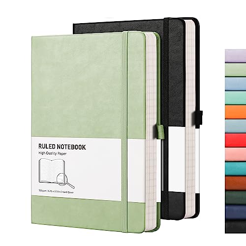 RETTACY Notizbuch, A5, liniert, Hardcover, 2 Stück – dickes Tagebuch mit 376 nummeriertem Papier, 2 kostenlose Haftnotiz-Trennblätter, 100 g/m² Papier, Stiftschlaufe, Innentasche, 14,5 x 21 cm – RETTACY Notizbuch, A5, liniert, Hardcover, 2 Stück – dickes Tagebuch mit 376 nummeriertem Papier, 2 kostenlose Haftnotiz-Trennblätter, 100 g/m² Papier, Stiftschlaufe, Innentasche, 14,5 x 21 cm – von RETTACY