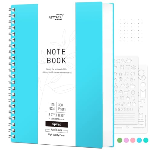 RETTACY Notizbuch A4 Dotted, Bullet Journal Spiral-Notizbuch Gepunktet mit 300 Seiten, Softcover Ringbuch 100 g/m² Dickes für Frauen Männer Arbeit Büro Schule, 14.5 x 21cm - Blau von RETTACY