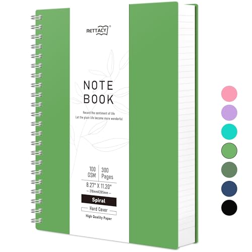 RETTACY Notizbuch A4 Dotted, Bullet Journal Spiral-Notizbuch Gepunktet mit 300 Seiten, Softcover Ringbuch 100 g/m² Dickes für Frauen Männer Arbeit Büro Schule, 14.5 x 21cm - Grün von RETTACY