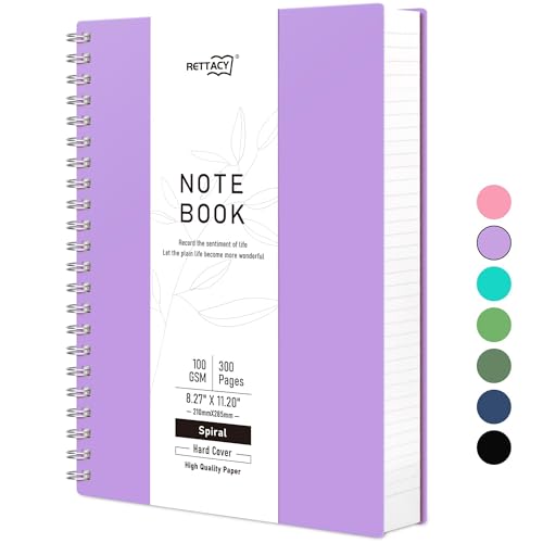 RETTACY Notizbuch A4 Dotted, Bullet Journal Spiral-Notizbuch Gepunktet mit 300 Seiten, Softcover Ringbuch 100 g/m² Dickes für Frauen Männer Arbeit Büro Schule, 14.5 x 21cm - Lila von RETTACY