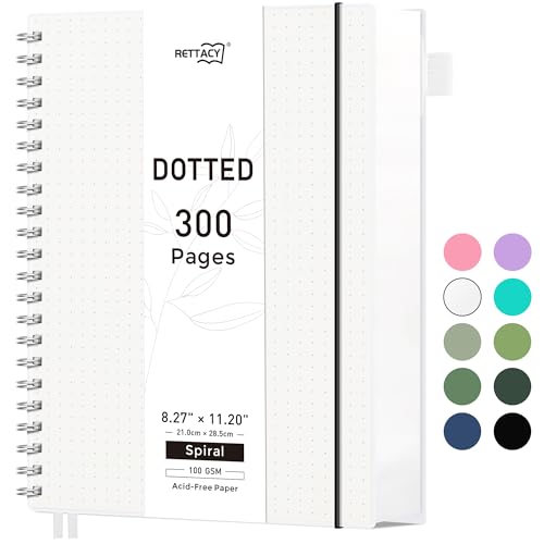RETTACY Notizbuch A4 Dotted, Bullet Journal Spiral-Notizbuch Gepunktet mit 300 Seiten, Softcover Ringbuch 100 g/m² Dickes für Frauen Männer Arbeit Büro Schule, 14.5 x 21cm - Transparent von RETTACY