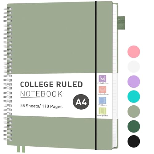 RETTACY Notizbuch A4 Liniert, Leichtgewicht Ringbuch, Tagebuch 55 Blatt / 110 Seiten Zum Schreiben, Notepad 100 GSM, College-liniertes PVC Journal 21,5 x 27,9cm - Grün RETTACY Notizbuch A4 Liniert, Leichtgewicht Ringbuch, Tagebuch 55 Blatt / 110 Seiten Zum Schreiben, Notepad 100 GSM, College-liniertes PVC Journal 21,5 x 27,9cm - Grün von RETTACY