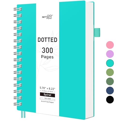 RETTACY Notizbuch A5 Dotted, Bullet Journal Spiral-Notizbuch Gepunktet mit 300 Seiten, Softcover Ringbuch 100 g/m² Dickes für Frauen Männer Arbeit Büro Schule, 14.5 x 21cm - Blau RETTACY Notizbuch A5 Dotted, Bullet Journal Spiral-Notizbuch Gepunktet mit 300 Seiten, Softcover Ringbuch 100 g/m² Dickes für Frauen Männer Arbeit Büro Schule, 14.5 x 21cm - Blau von RETTACY
