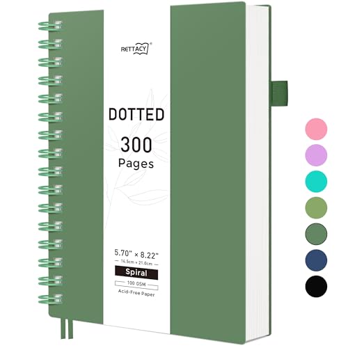 RETTACY Notizbuch A5 Dotted, Bullet Journal Spiral-Notizbuch Gepunktet mit 300 Seiten, Softcover Ringbuch 100 g/m² Dickes für Frauen Männer Arbeit Büro Schule, 14.5 x 21cm - Dunkelgrün RETTACY Notizbuch A5 Dotted, Bullet Journal Spiral-Notizbuch Gepunktet mit 300 Seiten, Softcover Ringbuch 100 g/m² Dickes für Frauen Männer Arbeit Büro Schule, 14.5 x 21cm - Dunkelgrün von RETTACY