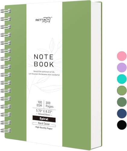 RETTACY Notizbuch A5 Dotted, Bullet Journal Spiral-Notizbuch Gepunktet mit 300 Seiten, Softcover Ringbuch 100 g/m² Dickes für Frauen Männer Arbeit Büro Schule, 14.5 x 21cm - Grün von RETTACY