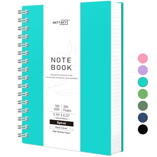RETTACY Notizbuch A5 Dotted, Bullet Journal Spiral-Notizbuch Gepunktet mit 300 Seiten, Softcover Ringbuch 100 g/m² Dickes für Frauen Männer Arbeit Büro Schule, 14.5 x 21cm - Türkis RETTACY Notizbuch A5 Dotted, Bullet Journal Spiral-Notizbuch Gepunktet mit 300 Seiten, Softcover Ringbuch 100 g/m² Dickes für Frauen Männer Arbeit Büro Schule, 14.5 x 21cm - Türkis von RETTACY