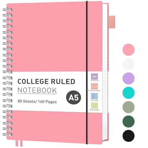 RETTACY Notizbuch A5 Liniert, Leichtgewicht Ringbuch, Tagebuch 80 Blatt / 160 Seiten Zum Schreiben, 100 G/m² College-liniertes Papier, PVC, 14.8 x 21cm - Rosa RETTACY Notizbuch A5 Liniert, Leichtgewicht Ringbuch, Tagebuch 80 Blatt / 160 Seiten Zum Schreiben, 100 G/m² College-liniertes Papier, PVC, 14.8 x 21cm - Rosa von RETTACY