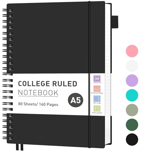 RETTACY Notizbuch A5 Liniert, Leichtgewicht Ringbuch, Tagebuch 80 Blatt / 160 Seiten Zum Schreiben, 100 G/m² College-liniertes Papier, PVC, 14.8 x 21cm - Schwarz RETTACY Notizbuch A5 Liniert, Leichtgewicht Ringbuch, Tagebuch 80 Blatt / 160 Seiten Zum Schreiben, 100 G/m² College-liniertes Papier, PVC, 14.8 x 21cm - Schwarz von RETTACY