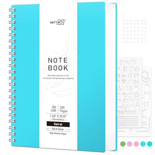 RETTACY Notizbuch B5 Dotted, Bullet Journal Spiral-Notizbuch Gepunktet mit 300 Seiten, Softcover Ringbuch 100 g/m² Dickes für Frauen Männer Arbeit Büro Schule, 14.5 x 21cm - Blau von RETTACY