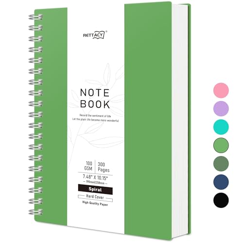 RETTACY Notizbuch B5 Dotted, Bullet Journal Spiral-Notizbuch Gepunktet mit 300 Seiten, Softcover Ringbuch 100 g/m² Dickes für Frauen Männer Arbeit Büro Schule, 14.5 x 21cm - Grün von RETTACY