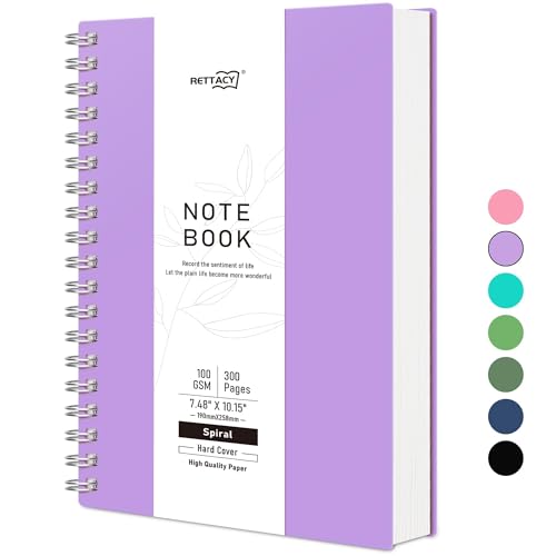 RETTACY Notizbuch B5 Dotted, Bullet Journal Spiral-Notizbuch Gepunktet mit 300 Seiten, Softcover Ringbuch 100 g/m² Dickes für Frauen Männer Arbeit Büro Schule, 14.5 x 21cm - Lila von RETTACY