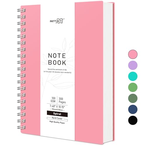 RETTACY Notizbuch B5 Dotted, Bullet Journal Spiral-Notizbuch Gepunktet mit 300 Seiten, Softcover Ringbuch 100 g/m² Dickes für Frauen Männer Arbeit Büro Schule, 14.5 x 21cm - Rosa von RETTACY