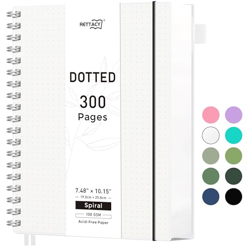 RETTACY Notizbuch B5 Dotted, Bullet Journal Spiral-Notizbuch Gepunktet mit 300 Seiten, Softcover Ringbuch 100 g/m² Dickes für Frauen Männer Arbeit Büro Schule, 14.5 x 21cm - Transparent RETTACY Notizbuch B5 Dotted, Bullet Journal Spiral-Notizbuch Gepunktet mit 300 Seiten, Softcover Ringbuch 100 g/m² Dickes für Frauen Männer Arbeit Büro Schule, 14.5 x 21cm - Transparent von RETTACY