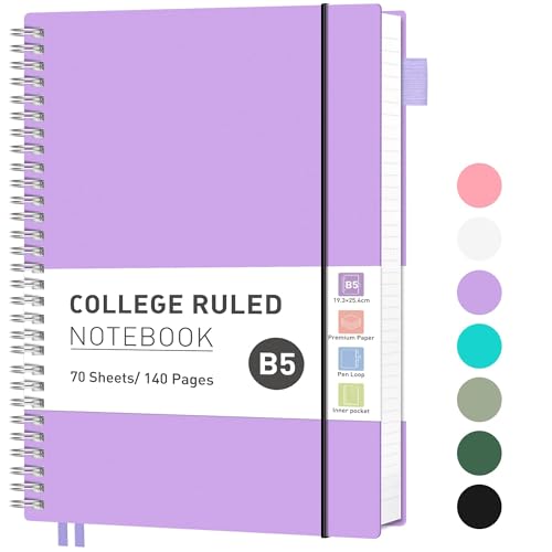 RETTACY Notizbuch B5 Liniert, Leichtgewicht Ringbuch, Tagebuch 70 Blatt / 140 Seiten Zum Schreiben, Notepad 100 GSM, College-liniertes PVC Journal 19.3x 25.4cm - Lila RETTACY Notizbuch B5 Liniert, Leichtgewicht Ringbuch, Tagebuch 70 Blatt / 140 Seiten Zum Schreiben, Notepad 100 GSM, College-liniertes PVC Journal 19.3x 25.4cm - Lila von RETTACY