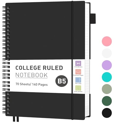 RETTACY Notizbuch B5 Liniert, Leichtgewicht Ringbuch, Tagebuch 70 Blatt / 140 Seiten Zum Schreiben, Notepad 100 GSM, College-liniertes PVC Journal 19.3x 25.4cm - Schwarz RETTACY Notizbuch B5 Liniert, Leichtgewicht Ringbuch, Tagebuch 70 Blatt / 140 Seiten Zum Schreiben, Notepad 100 GSM, College-liniertes PVC Journal 19.3x 25.4cm - Schwarz von RETTACY