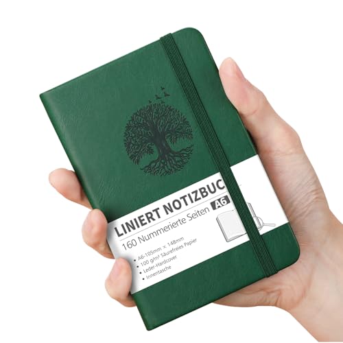 RETTACY Notizbuch klein, DIN A6 Liniert mit 160 Seiten, 100 g/m² Papier, Hardcover Heft für Schule, Uni und Reise, Dunkelgrün(105 x 148mm) von RETTACY