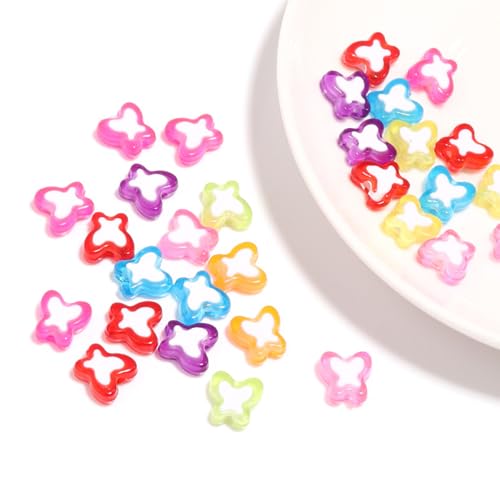 100 Stück lose Abstandshalter Acryl Herz/Blume/Schmetterling geformte Perlen Kreatives Schmuckzubehör von RETUOLWAG