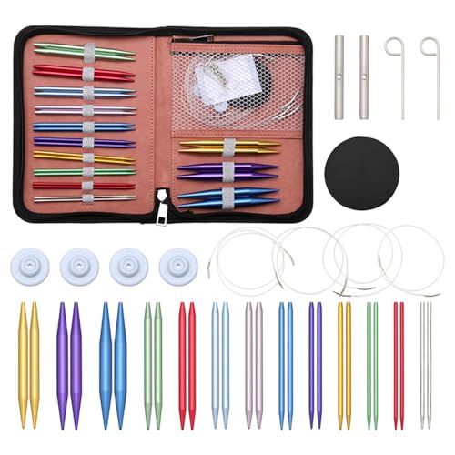 Doppelspitzen-Stricknadel-Set aus Edelstahl für Anfänger, austauschbares Rundstricknadel-Set mit Etui Doppelspitzen-Stricknadel-Set aus Edelstahl für Anfänger, austauschbares Rundstricknadel-Set mit Etui von RETUOLWAG