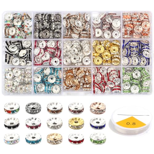 Handgefertigte Kristall-Strass-Abstandshalter, lebendige Rondelle-Perlen mit Kristallen, Abstandshalter für Schmuckhersteller und Designer von RETUOLWAG