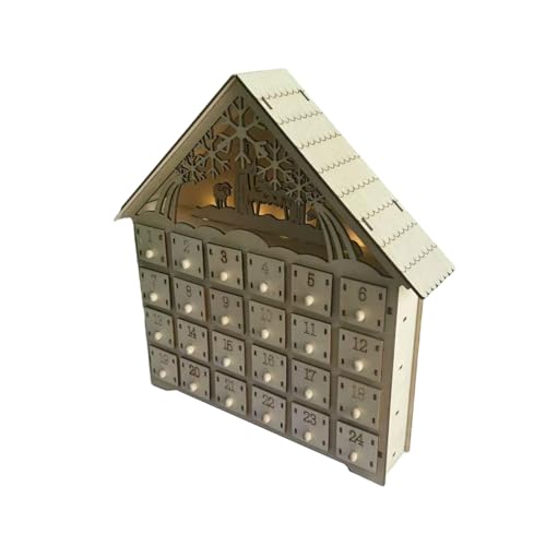 Holz Weihnachten Adventskalender Holz Weihnachten Countdowns Kalender mit LED Beleuchtung und 24 Schubladen von RETUOLWAG