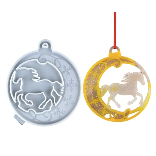 Kreative Silikonform für Weihnachtsbaumschmuck, Pferdeform, runder Anhänger, Zubehör, Epoxidharz-Form von RETUOLWAG