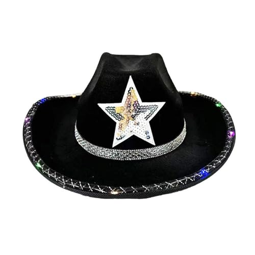 RETUOLWAG Cowgirl-Hut mit Schmucksteinen, schwer, beleuchtet, Panama-Hut, Überraschung, Mädchen, Jungen, Brauthut für Karneval, Musikfestival von RETUOLWAG
