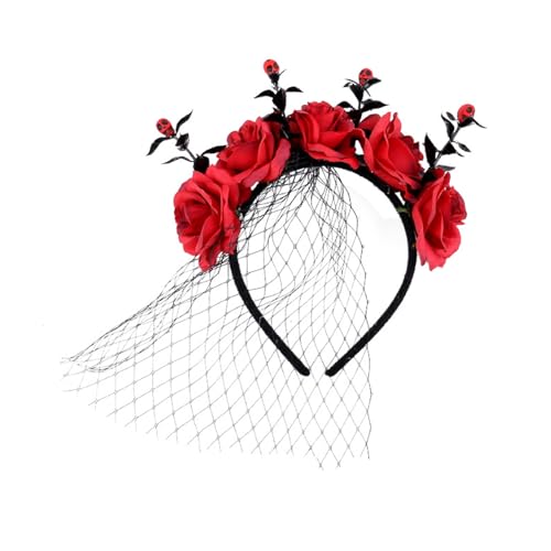 RETUOLWAG Halloween-Haarschmuck mit Rose und Schleier, verstellbare Größe, elastisches Haarband, Accessoire für Partys von RETUOLWAG