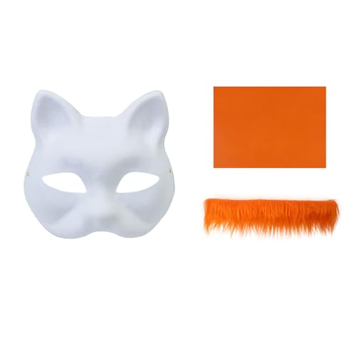 RETUOLWAG Handbemaltes Katzen-Set für Kinder, Maskerade, Halloween, Cosplay, halb unbemalt, Füchse, Tier von RETUOLWAG