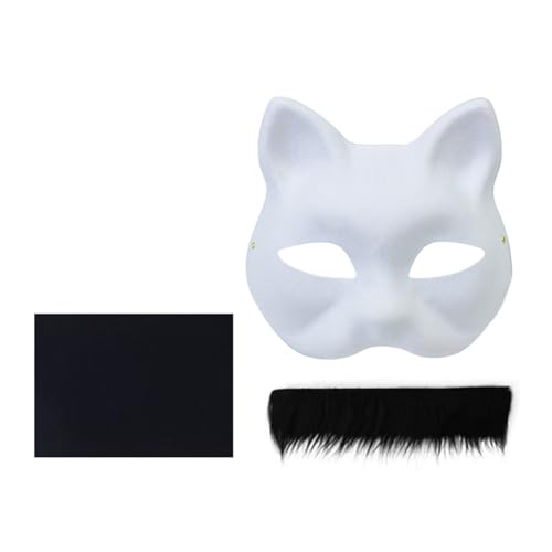 RETUOLWAG Handbemaltes Katzen-Set für Kinder, Maskerade, Halloween, Cosplay, halb unbemalt, Füchse, Tier von RETUOLWAG