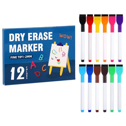 RETUOLWAG Magnetmarker Stift Mit Radiergummi 12 Farbe Whiteboard Marker Für Schulbüro Whiteboards Pin Board Flipchart Marke Whiteboard Marker von RETUOLWAG