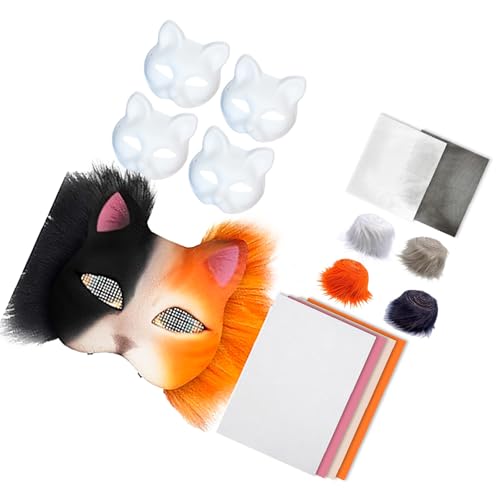 RETUOLWAG Tier-Kits, unbemalte Katzen, Halloween, Cosplay, Maskerade, handbemalte Katzen mit Plüschstoff von RETUOLWAG