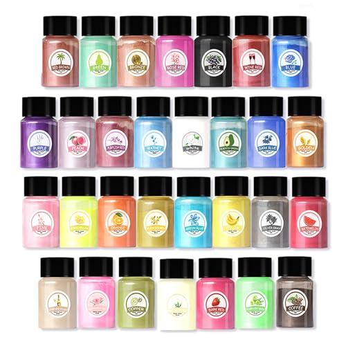 Set Von 30 Farbenfrohen Epoxidharzfarbstoff Set Pearleszenzpulverflaschen Epoxidfarbe Farbstoffpigment Für Schmuckpigment von RETUOLWAG