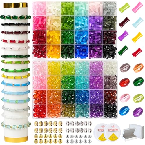 REVKI 1200-teiliges Set zur Herstellung von Glasperlen und Armbändern, Kristallglasperlen für Schmuckherstellung, seltsam geformte Glasperlen für Armbänder und Bastelarbeiten (reisförmig und REVKI 1200-teiliges Set zur Herstellung von Glasperlen und Armbändern, Kristallglasperlen für Schmuckherstellung, seltsam geformte Glasperlen für Armbänder und Bastelarbeiten (reisförmig und von REVKI