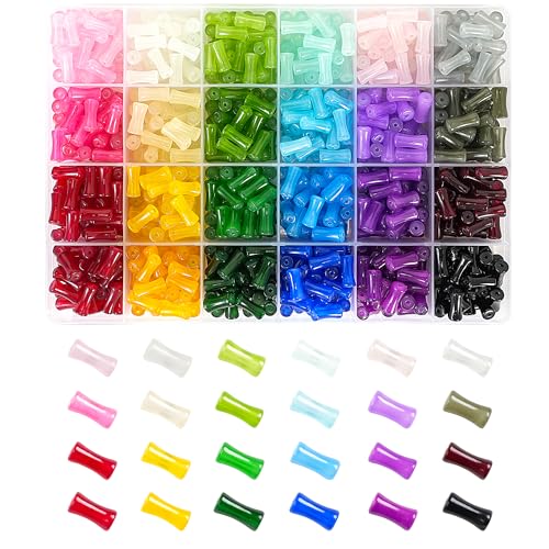 REVKI 6 x 10 mm Glasperlen für Armbänder, 24 Farben, natürliche Bambus-Kristallperlen für Schmuckherstellung, 600 Stück Bambus-Glasperlen für DIY-Halsketten, Basteln mit Abstandshalter-Perlen und REVKI 6 x 10 mm Glasperlen für Armbänder, 24 Farben, natürliche Bambus-Kristallperlen für Schmuckherstellung, 600 Stück Bambus-Glasperlen für DIY-Halsketten, Basteln mit Abstandshalter-Perlen und von REVKI
