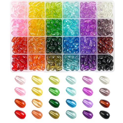 REVKI 8 x 10 mm Glasperlen zur Herstellung von Armbändern, 500 Stück, 24 Farben, Kristallperlen für Schmuckherstellung, Tropfenform, Glasperlen für DIY-Halsketten, Basteln mit Abstandshalter von REVKI