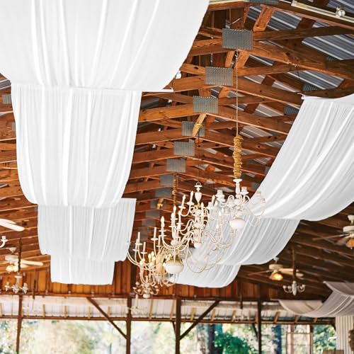 6 Paneele weiße Deckenvorhänge für Hochzeit, 1,5 x 6,1 m, glatter Satin-Stoff, Vorhang, Hochzeitsbogen, Drapierstoff, romantische Deckendekorationen für Hochzeiten, Partys, Zeremonien, Bühnen 6 Paneele weiße Deckenvorhänge für Hochzeit, 1,5 x 6,1 m, glatter Satin-Stoff, Vorhang, Hochzeitsbogen, Drapierstoff, romantische Deckendekorationen für Hochzeiten, Partys, Zeremonien, Bühnen von REWOMC