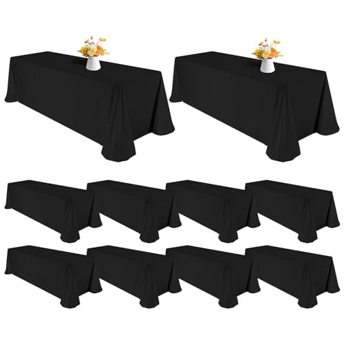Polyester-Tischdecken, schwarz, 228 x 396 cm, Polyester-Tischdecke für rechteckige Tische, flecken- und knitterfrei, waschbar, für Hochzeit, Bankett, Restaurant, Party, 10 Stück Polyester-Tischdecken, schwarz, 228 x 396 cm, Polyester-Tischdecke für rechteckige Tische, flecken- und knitterfrei, waschbar, für Hochzeit, Bankett, Restaurant, Party, 10 Stück von REWOMC
