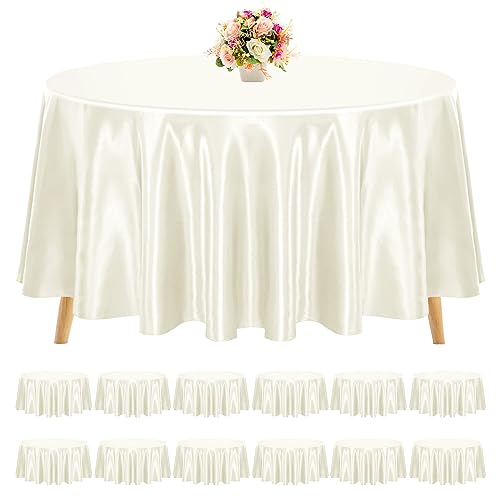 REWOMC 12 Stück elfenbeinfarbene Satin-Tischdecke, 308 cm, rund, seidige Satin-Tischdecke, helle Seide, glatte Stoff-Tischdecke, seidige Tischdekoration für Hochzeit, Party, Bankett, Geburtstag REWOMC 12 Stück elfenbeinfarbene Satin-Tischdecke, 308 cm, rund, seidige Satin-Tischdecke, helle Seide, glatte Stoff-Tischdecke, seidige Tischdekoration für Hochzeit, Party, Bankett, Geburtstag von REWOMC