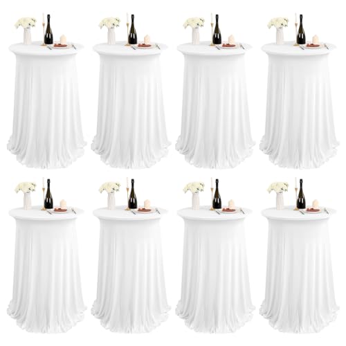 REWOMC Runde Cocktail-Tischdecken mit gewellten Vorhängen, 61 x 109,2 cm, Spandex, dehnbar, mit gewellten Vorhängen, weißes Spandex, hohe Tischdecken für Hochzeit, Bar, Party, Geburtstag, Bankett REWOMC Runde Cocktail-Tischdecken mit gewellten Vorhängen, 61 x 109,2 cm, Spandex, dehnbar, mit gewellten Vorhängen, weißes Spandex, hohe Tischdecken für Hochzeit, Bar, Party, Geburtstag, Bankett von REWOMC